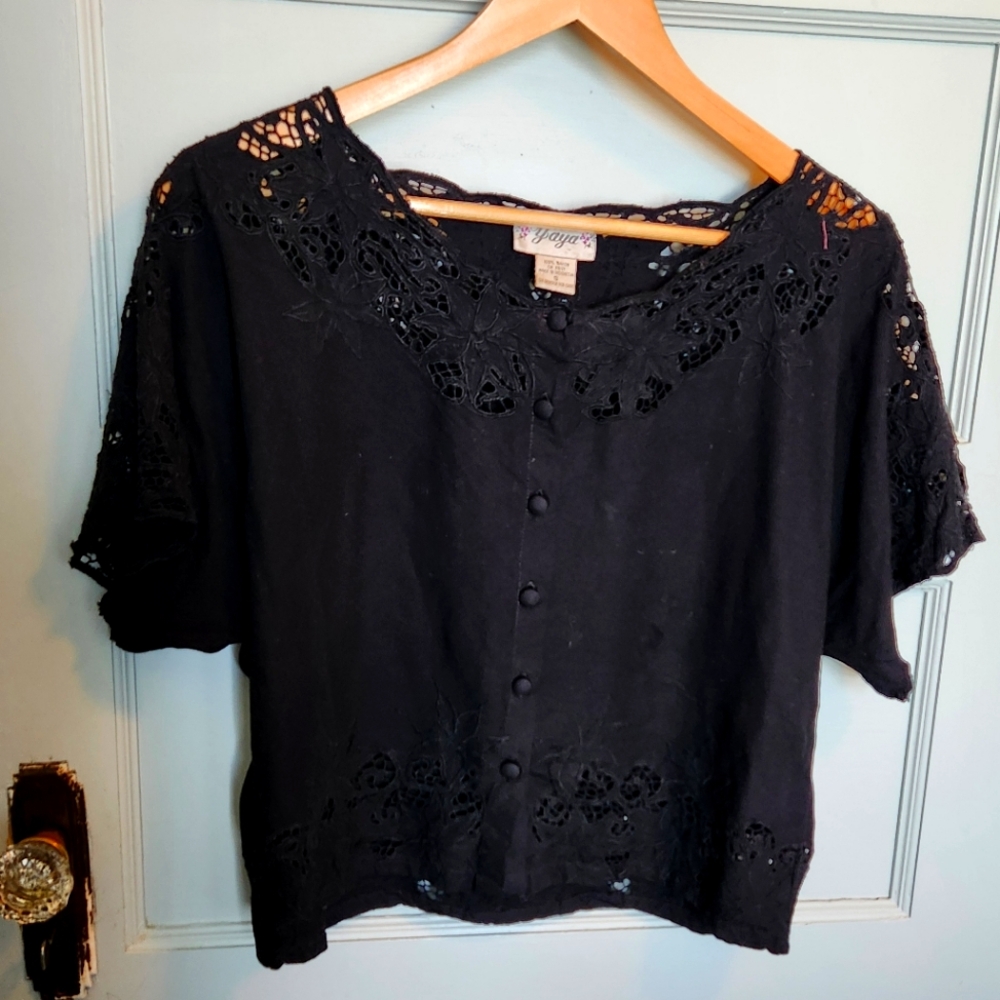 Vintage Black Lacey Top Yaya Women's Small